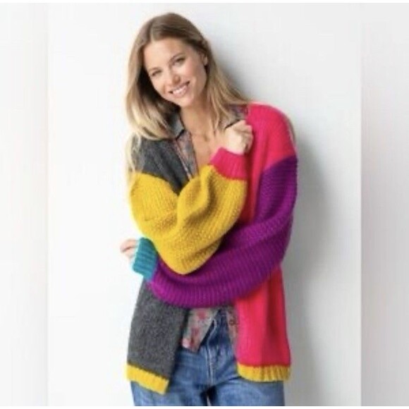 NATURAL LIFE Oversized Color Block Cardigan Sweater Sz L/ XL Thick knit Cardigan - Picture 2 of 6